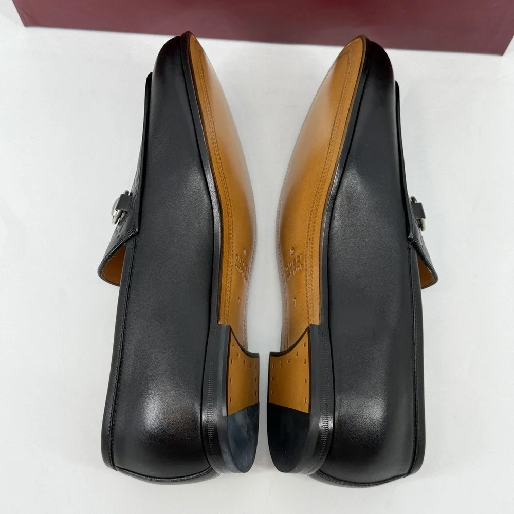 Gucci Mens Real Betis GG Monogram Horsebit Loafers Black Leather Size 7